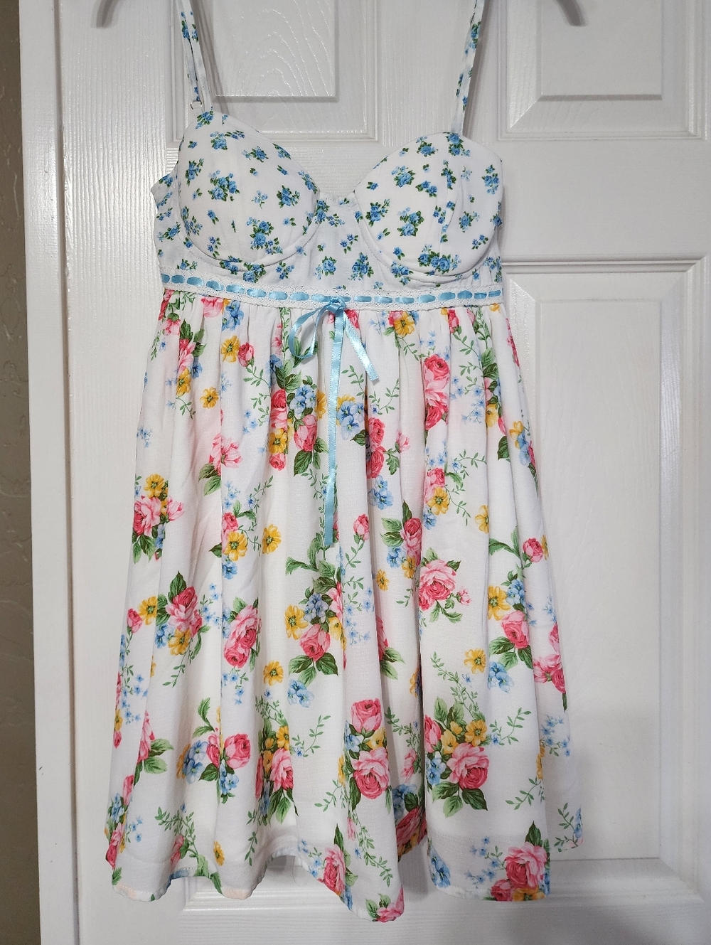 Altar'd State White Floral Sundress with Pink, Blue & Yellow Blooms